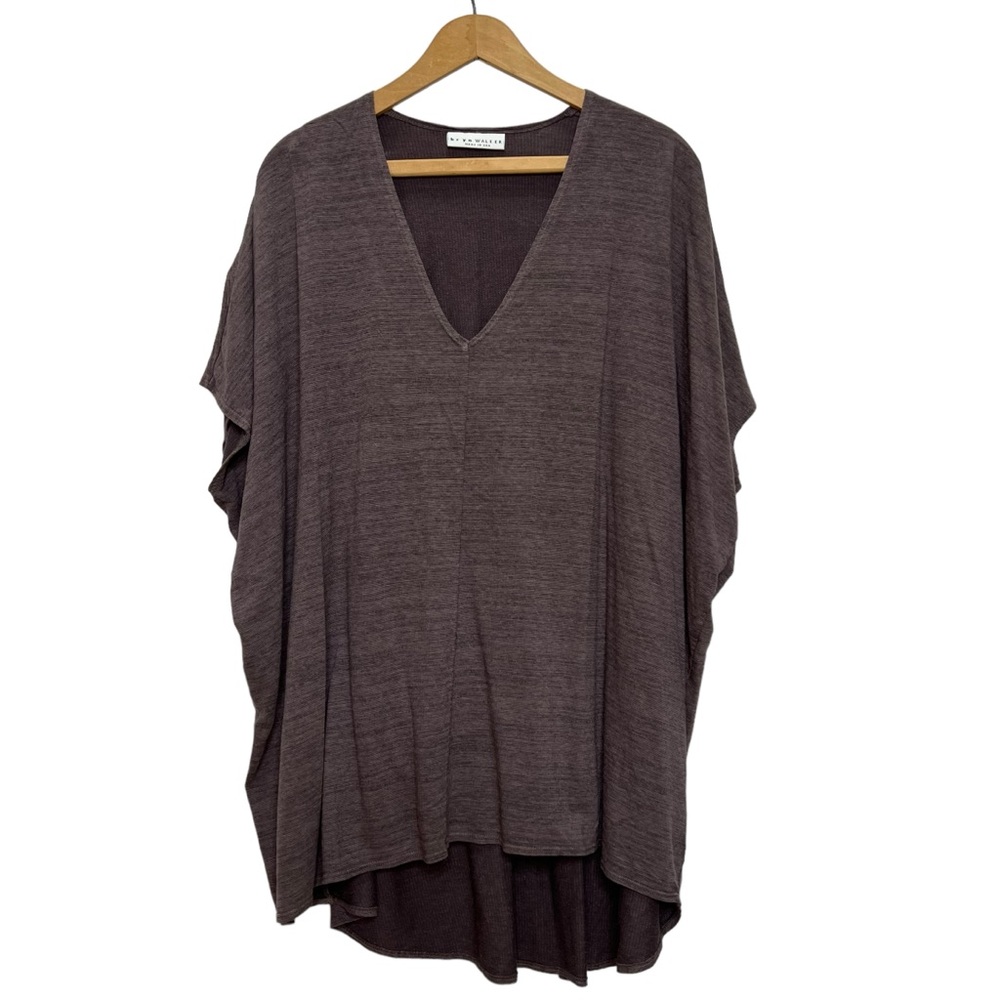 Bryn Walker V Neck Relaxed Cotton Blend Stretchy Boxy Tunic Lagenlook Top Small